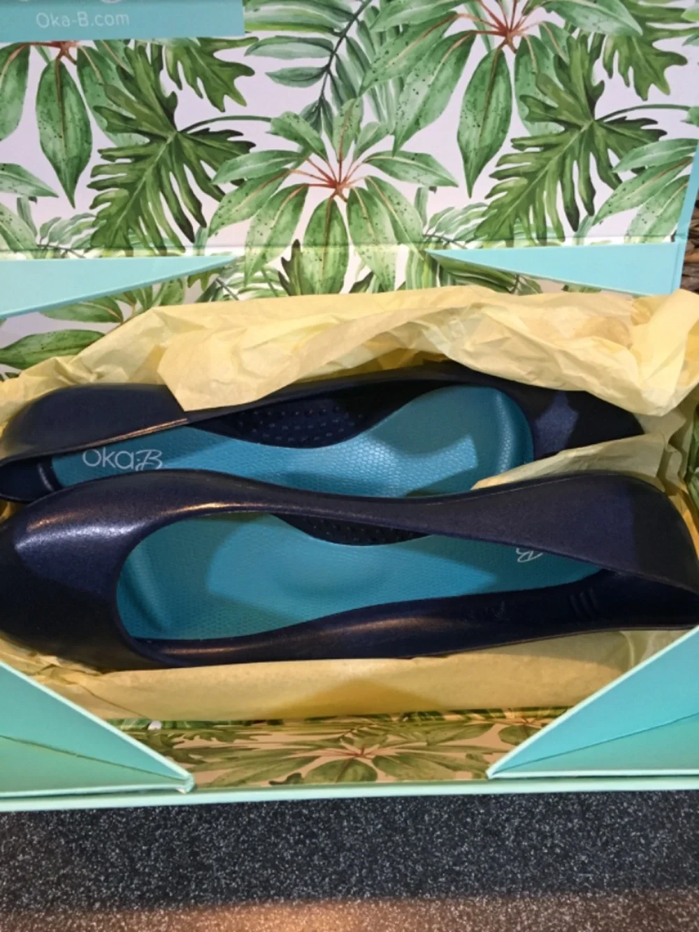 OKA b. Navy Blue Ballet Flats with Teal Insole